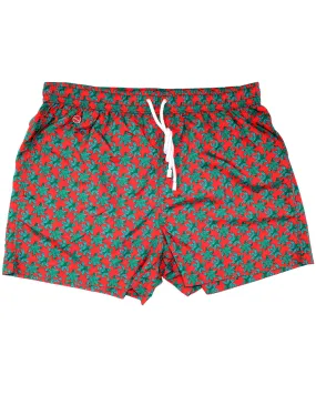 Kiton Swim Shorts L Red Blue Green Leaves - Men Swimwear SALE