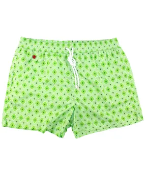 Kiton Swim Shorts M Green Geometric - Men Swimwear SALE