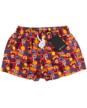 Kiton Youth Swim Shorts Maroon Multi Colored Novelty - Kids 10 Kids Years Old FINAL SALE