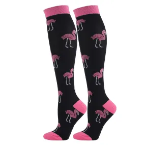 Knee-High Compression Socks Flamingo Pattern Sports Nylon Stockings