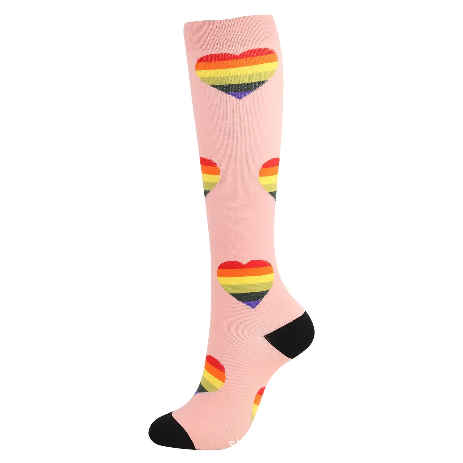 Knee-High Compression Socks Heart Pattern Sports Nylon Stockings for Women & Men