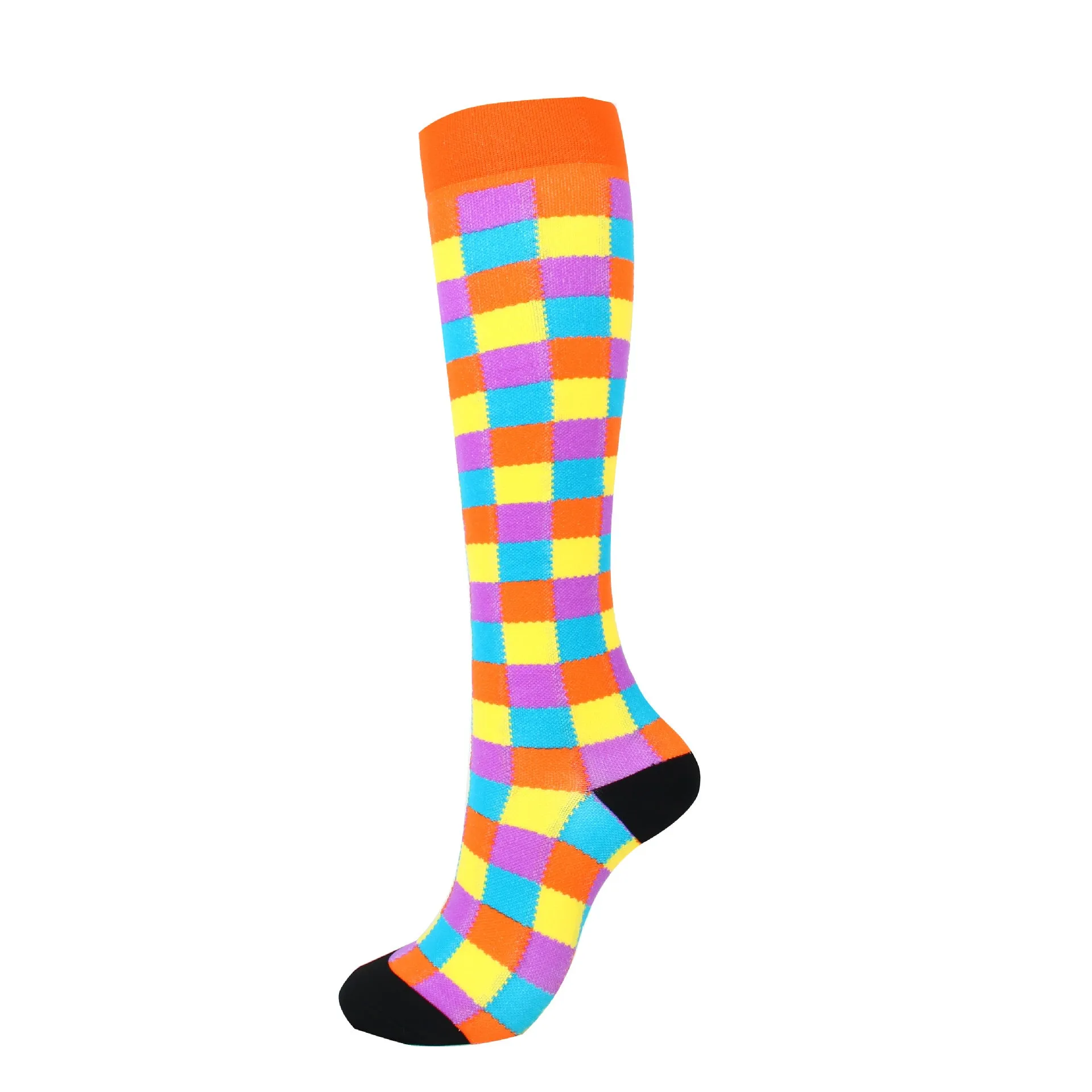 Knee-High Compression Socks Puzzle Pattern Sports Nylon Stockings for Women & Men