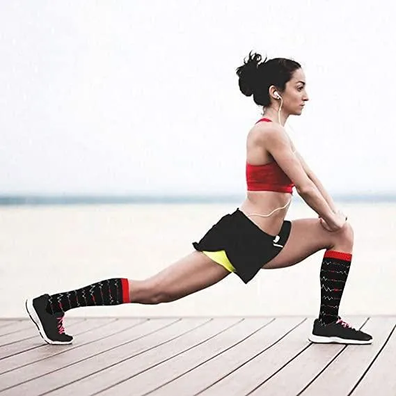 Knee-High Compression Socks Tetris ﻿Pattern Sports Nylon Stockings