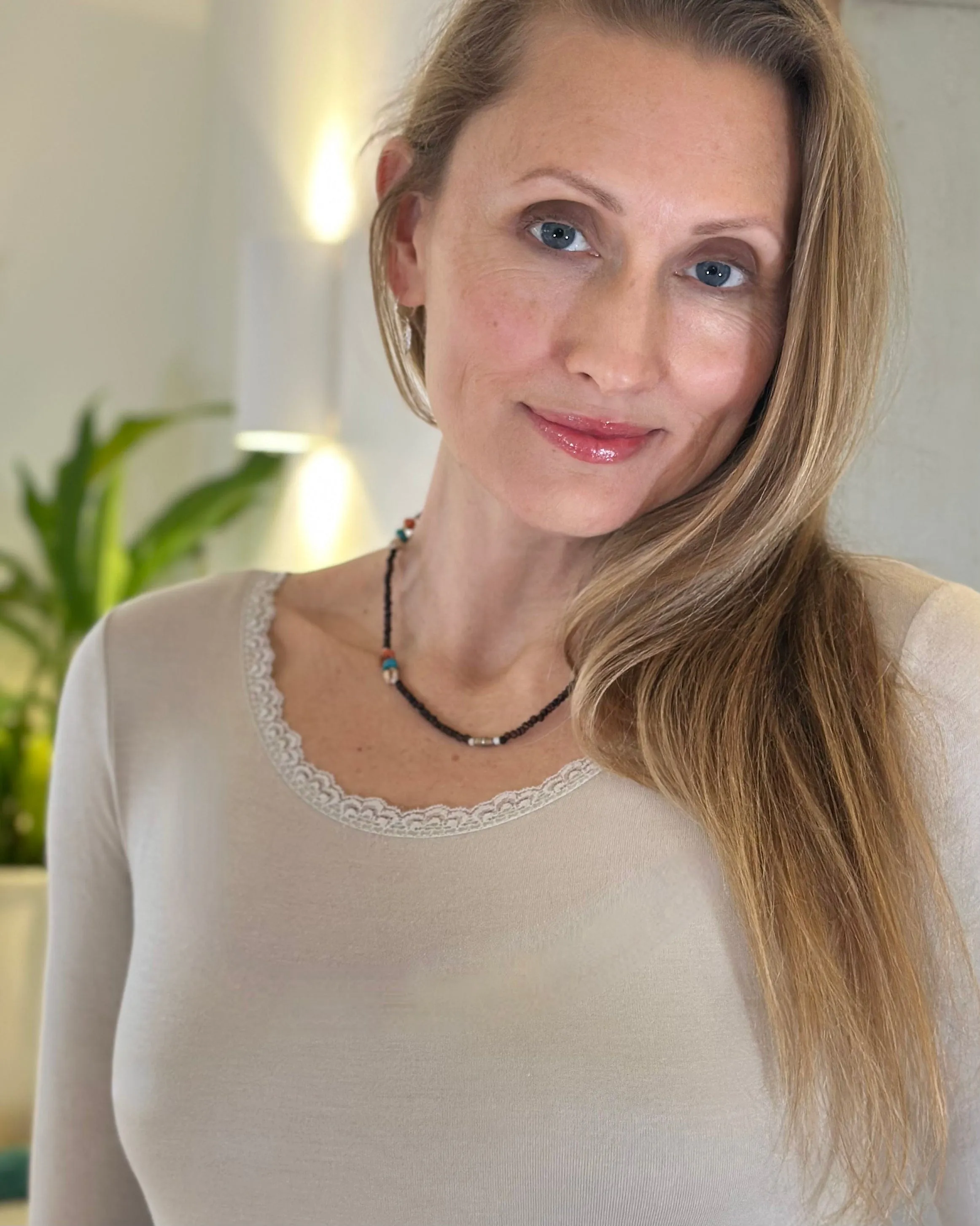 Lace Detail Thermal Top - Beige