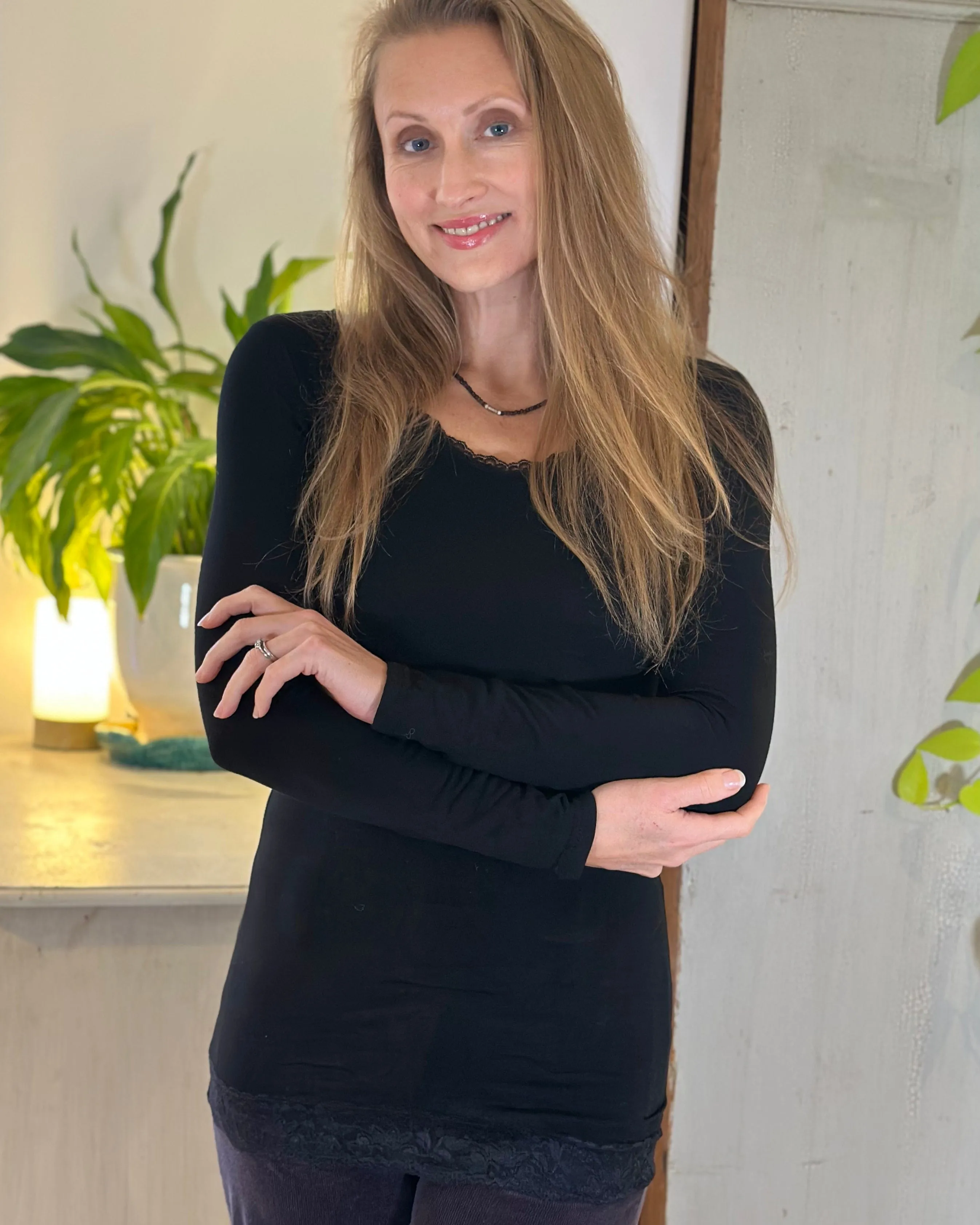 Lace Detail Thermal Top - Black