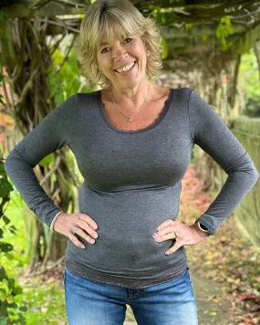 Lace Detail Thermal Top - Charcoal