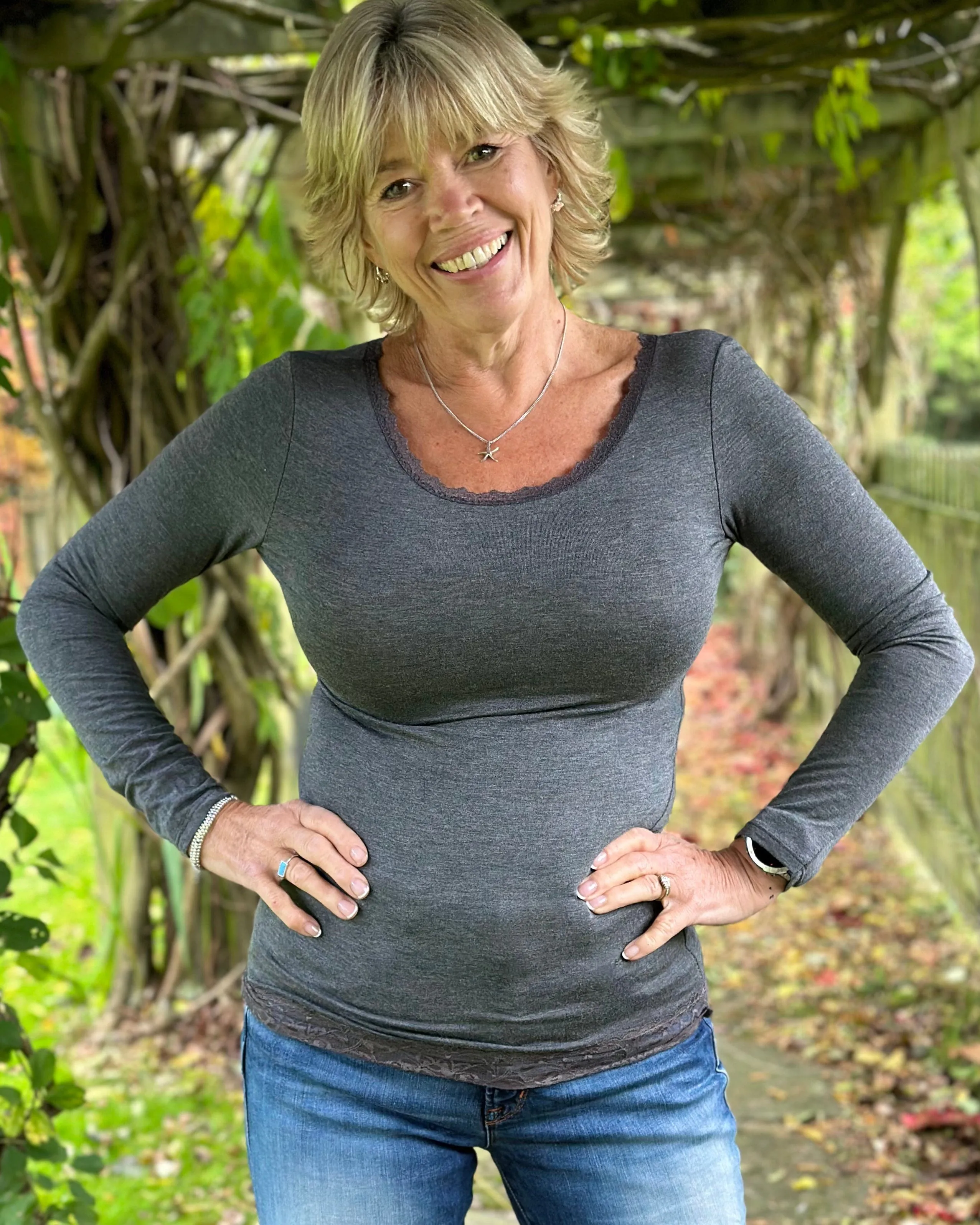 Lace Detail Thermal Top - Charcoal