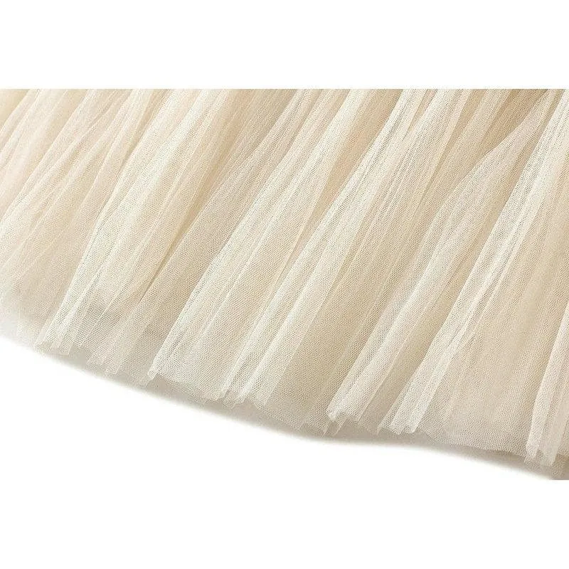 LACE PATCHWORK TULLE MIDI SKIRT