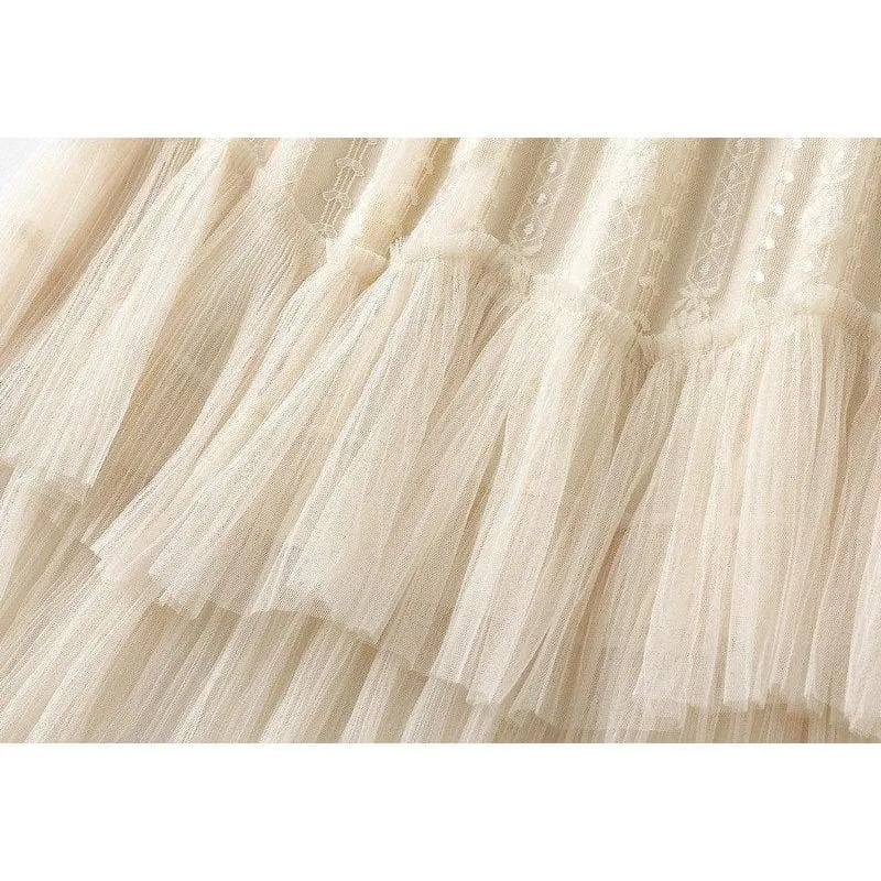 LACE PATCHWORK TULLE MIDI SKIRT