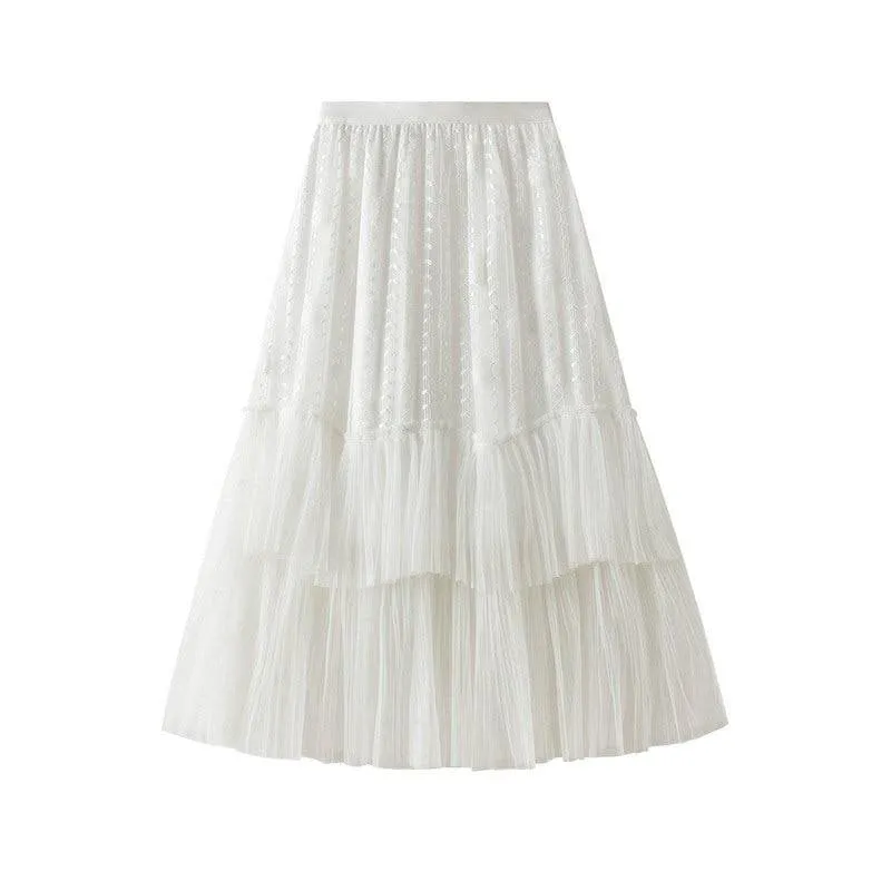 LACE PATCHWORK TULLE MIDI SKIRT