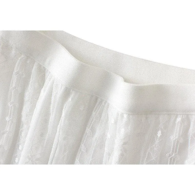 LACE PATCHWORK TULLE MIDI SKIRT