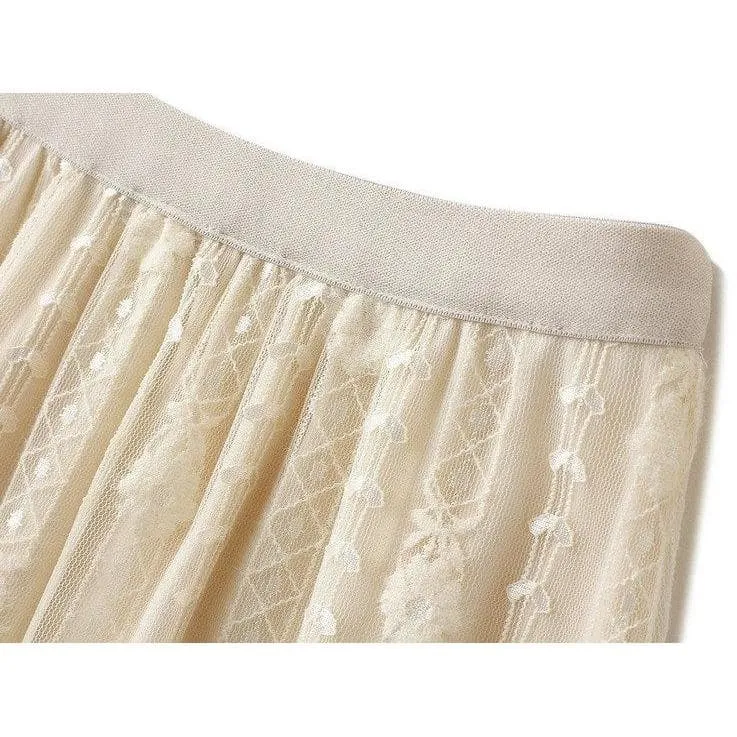 LACE PATCHWORK TULLE MIDI SKIRT