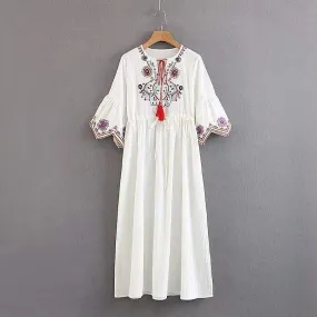 Lace-Up Summer Beach Casual Midi Dress