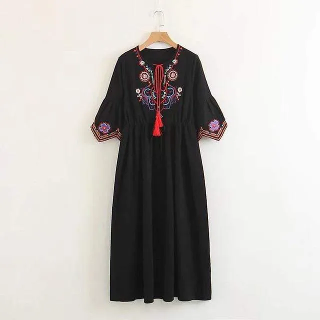 Lace-Up Summer Beach Casual Midi Dress