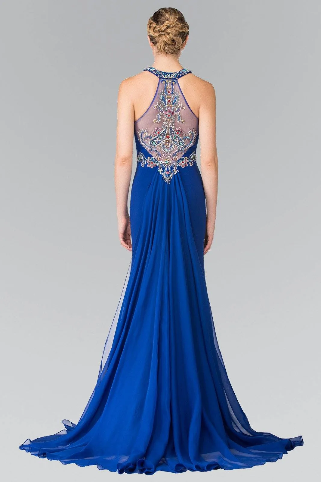 Long Beaded Halter Dress with Train by Elizabeth K GL2358