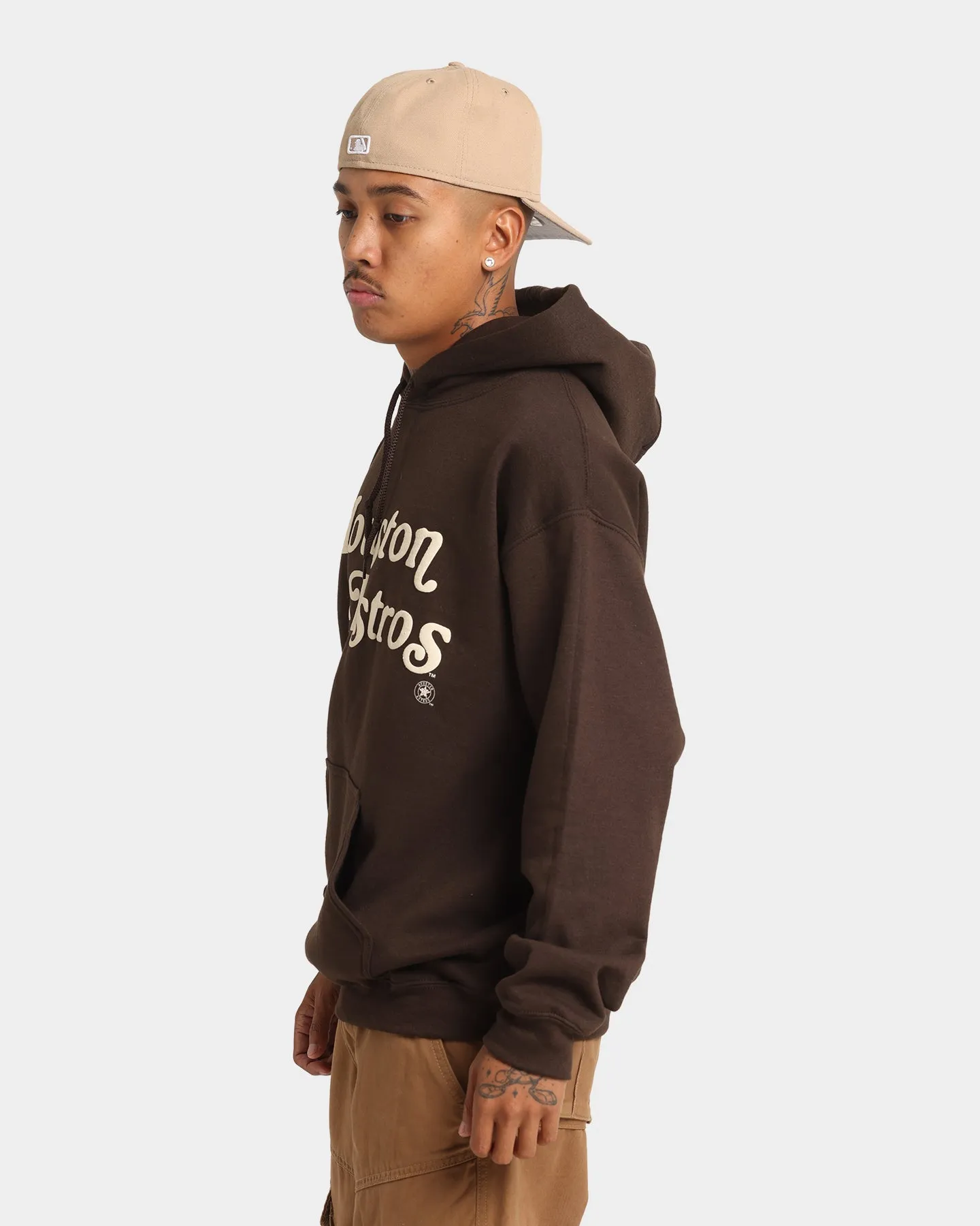 Majestic Athletic Houston Astros Team Stack Script Hoodie Dark Chocolate