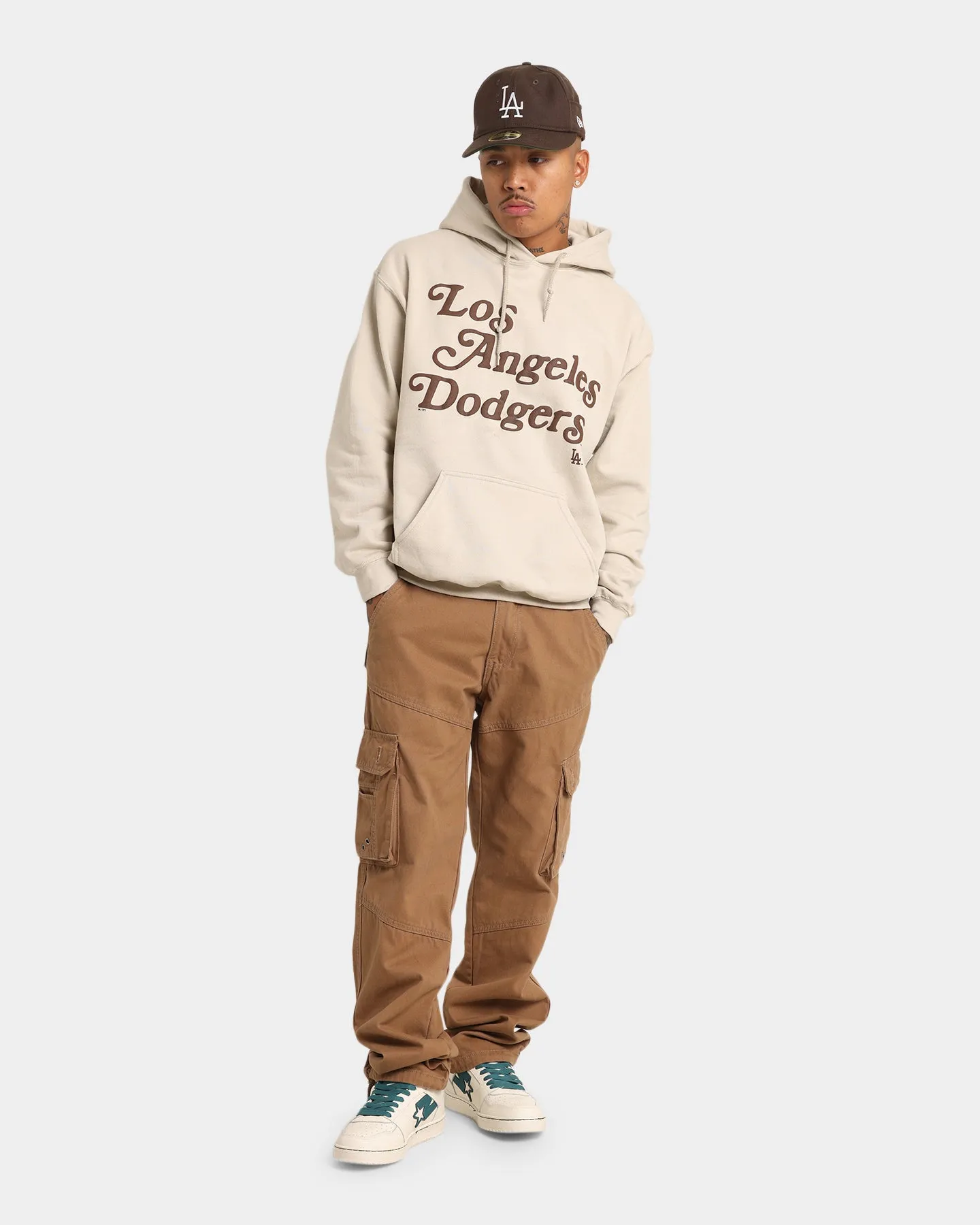 Majestic Athletic Los Angeles Dodgers Team Stack Script Hoodie Sand