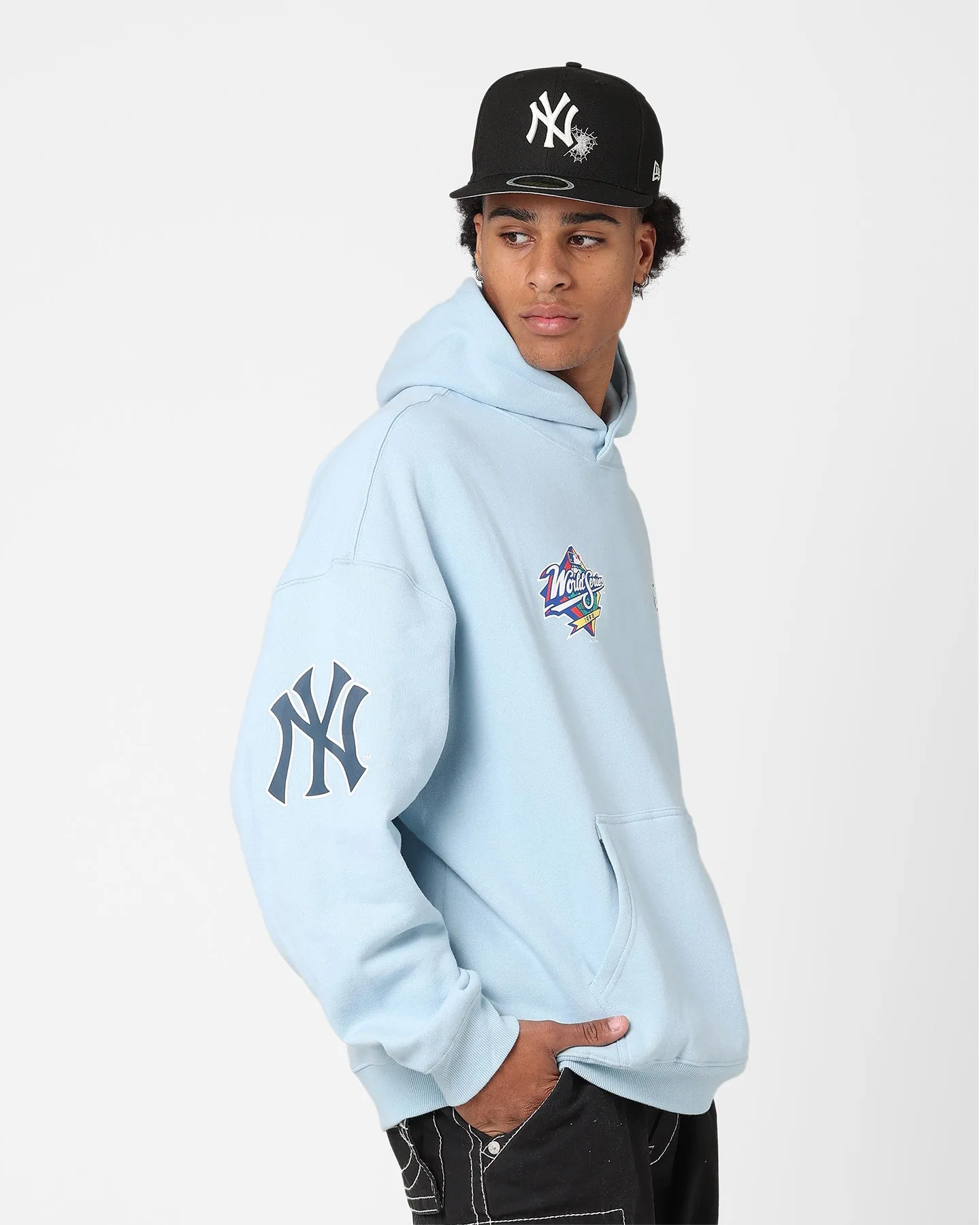 Majestic Athletic New York Yankees Vintage Athletic Pop Neck Hoodie Glacial Blue