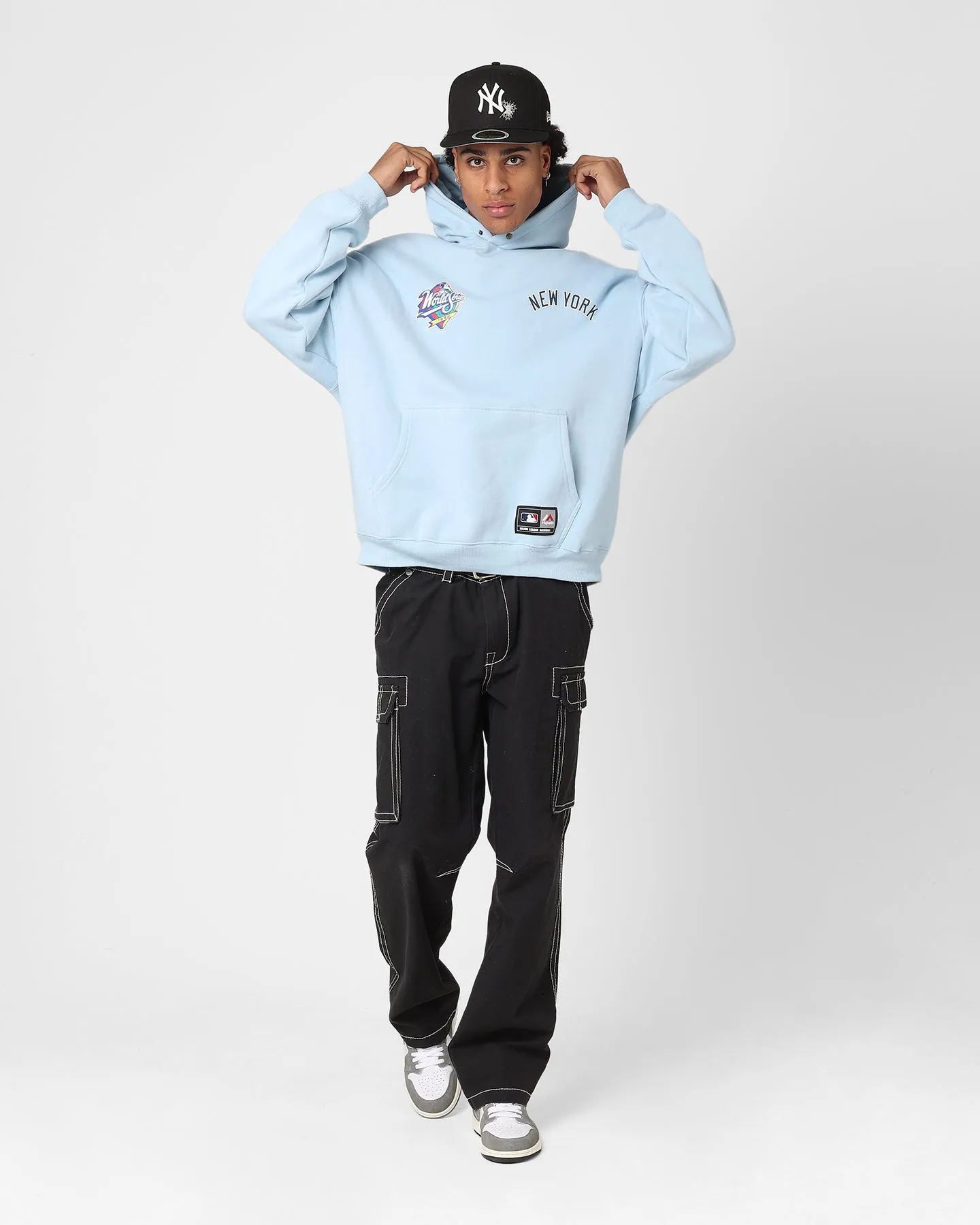 Majestic Athletic New York Yankees Vintage Athletic Pop Neck Hoodie Glacial Blue