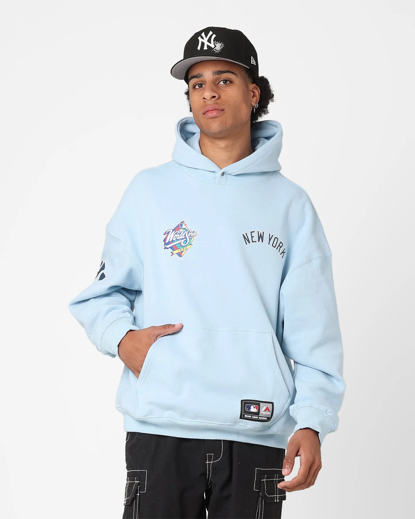 Majestic Athletic New York Yankees Vintage Athletic Pop Neck Hoodie Glacial Blue