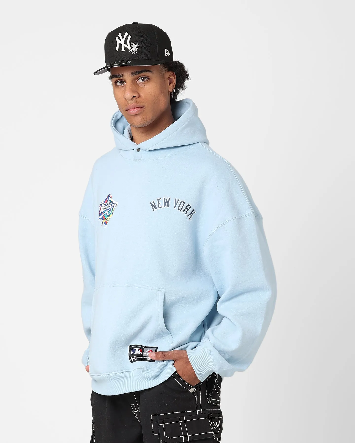 Majestic Athletic New York Yankees Vintage Athletic Pop Neck Hoodie Glacial Blue