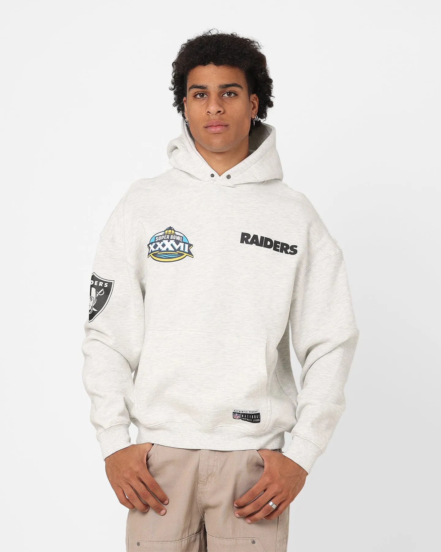 Majestic Athletic Oakland Raiders Vintage Athletic Pop Neck Hoodie Vintage White Marle