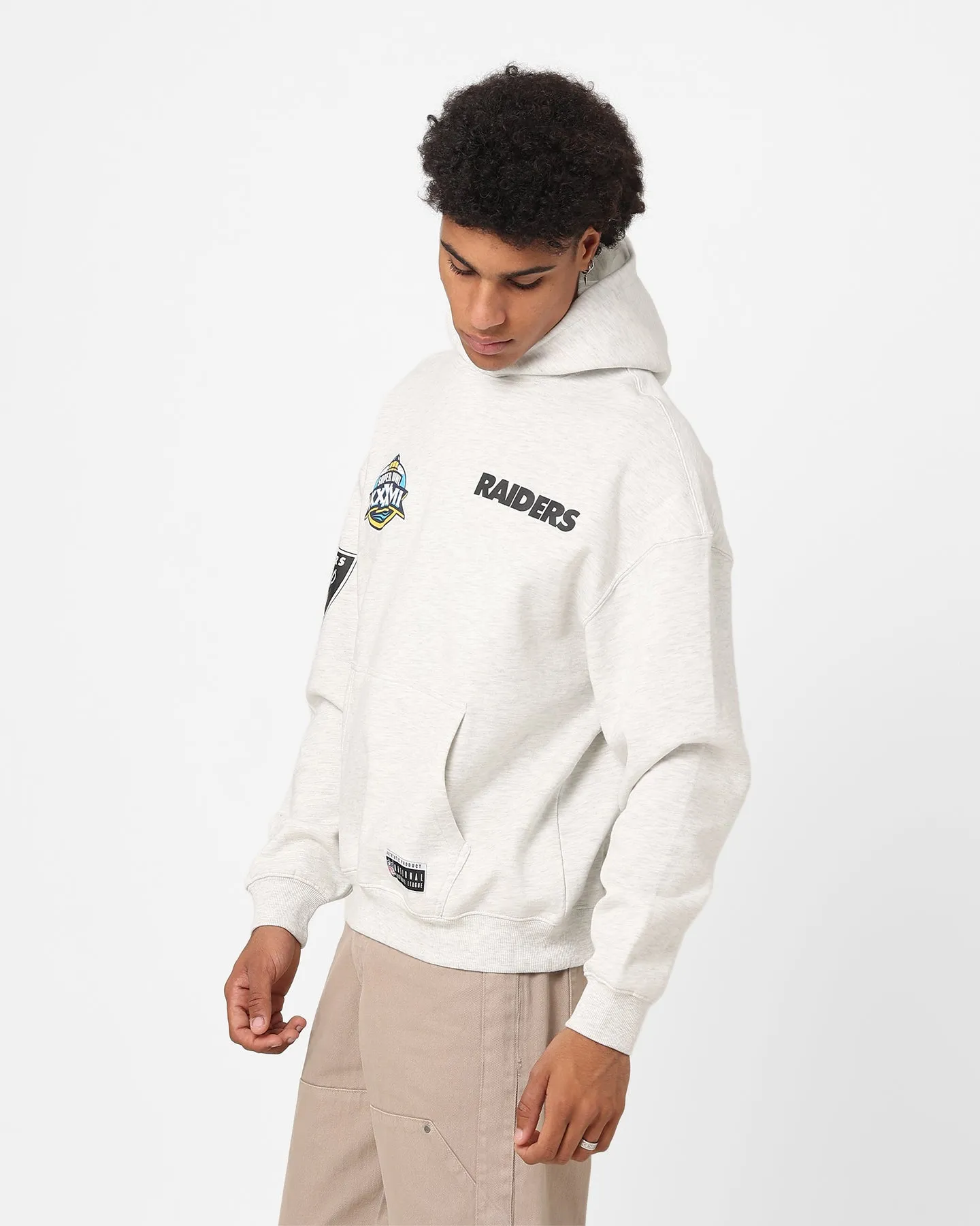 Majestic Athletic Oakland Raiders Vintage Athletic Pop Neck Hoodie Vintage White Marle