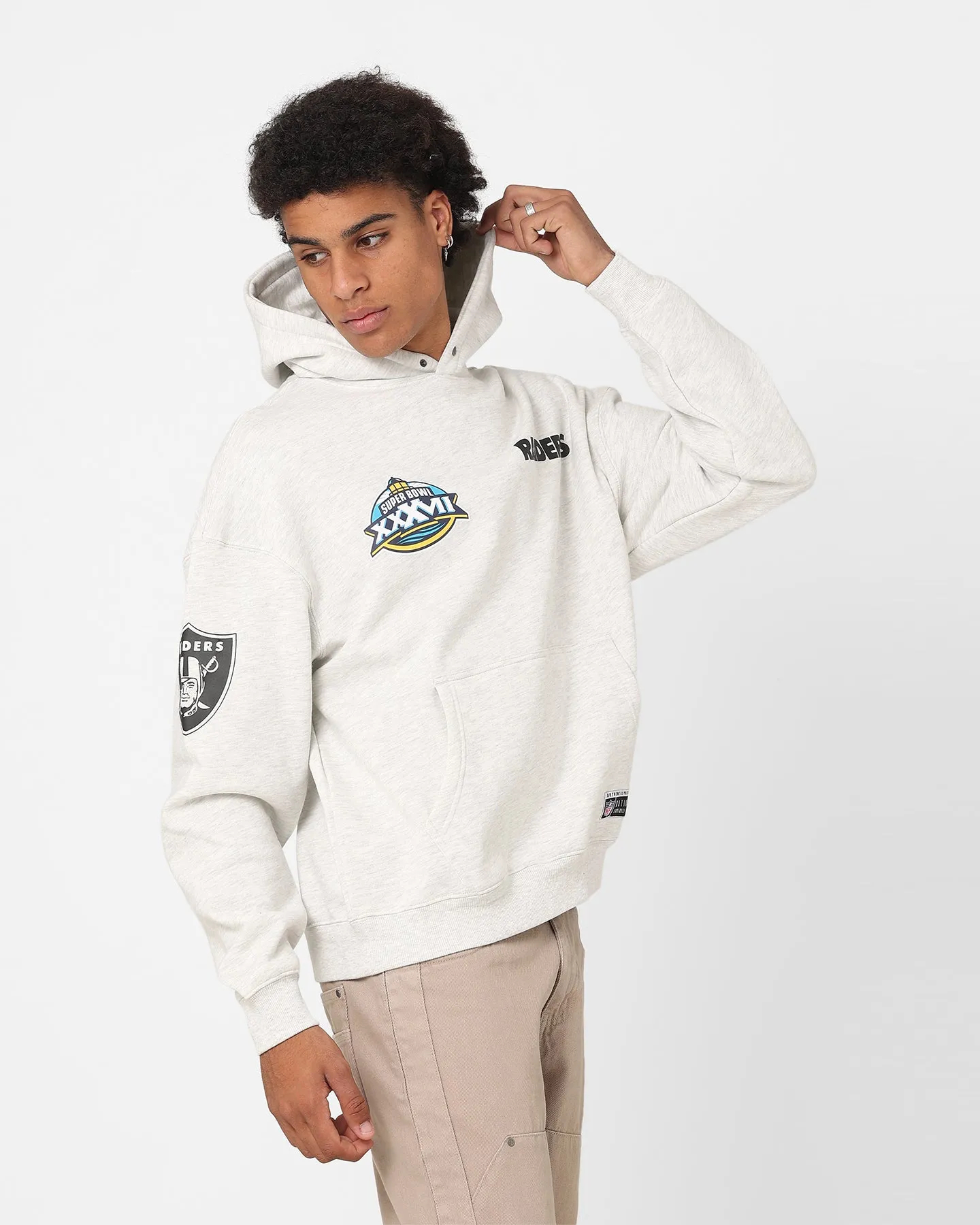 Majestic Athletic Oakland Raiders Vintage Athletic Pop Neck Hoodie Vintage White Marle