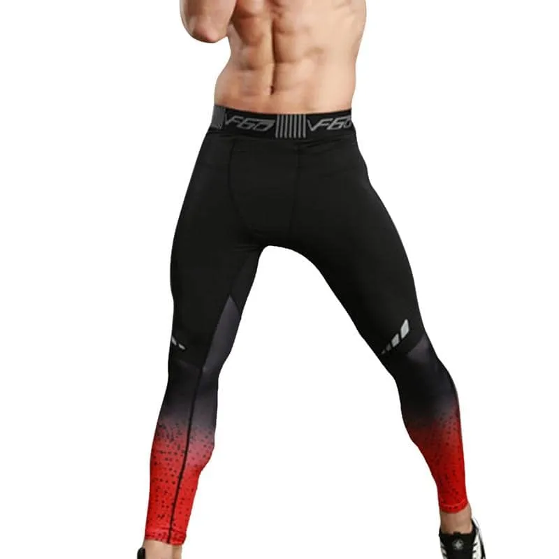 Men's Fitness Compression Pants Black Fireburst