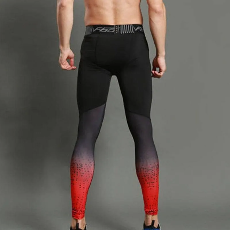 Men's Fitness Compression Pants Black Fireburst