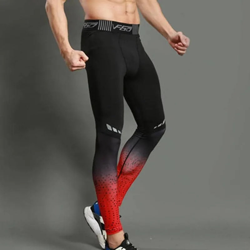 Men's Fitness Compression Pants Black Fireburst