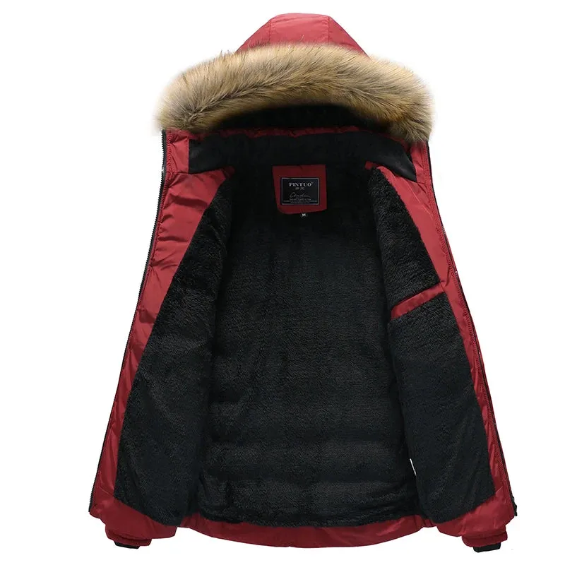 Men’s Hooded Long Down Winter Coat, Thick Warm Parka, Windproof Wool Liner