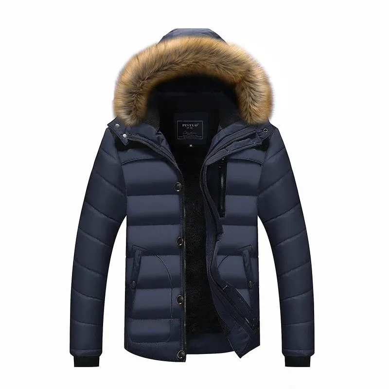 Men’s Hooded Long Down Winter Coat, Thick Warm Parka, Windproof Wool Liner