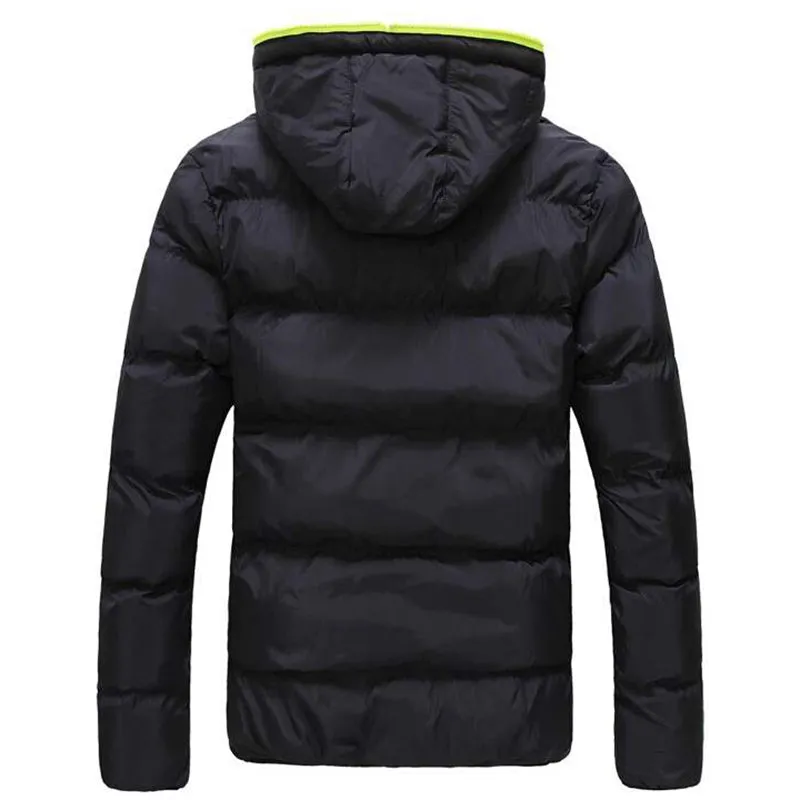 Mens Winter Contrast Color Outdoor Warm Hooded Padded Jacket