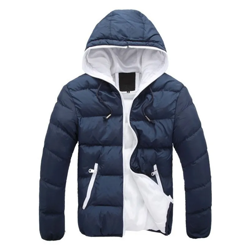 Mens Winter Contrast Color Outdoor Warm Hooded Padded Jacket
