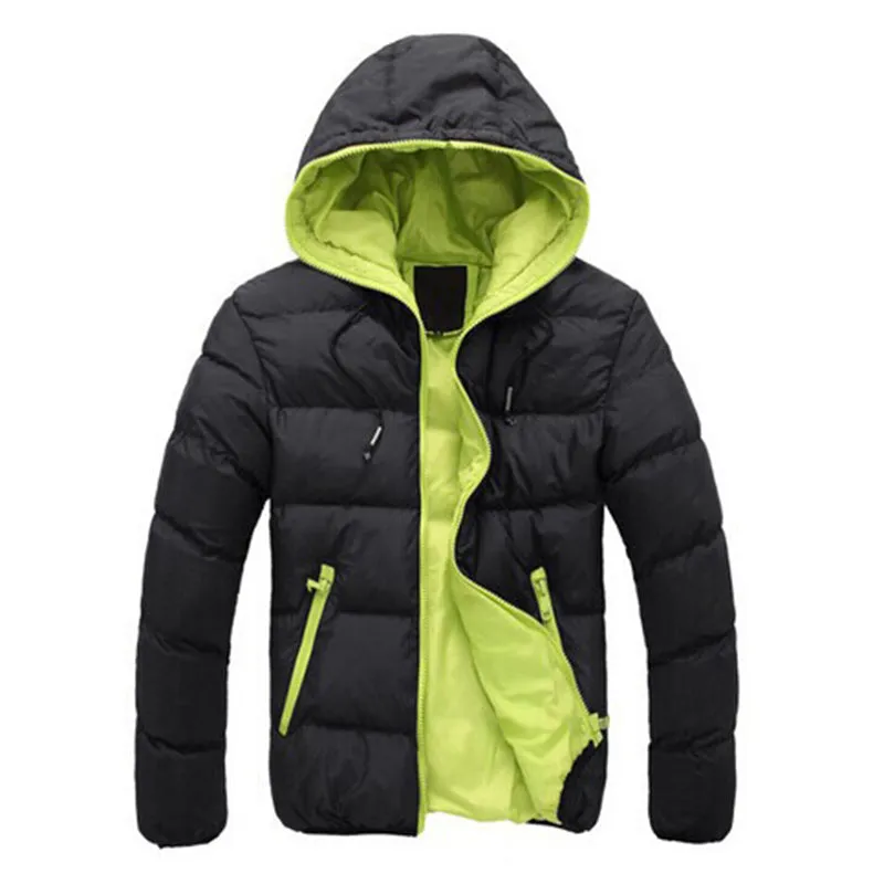 Mens Winter Contrast Color Outdoor Warm Hooded Padded Jacket