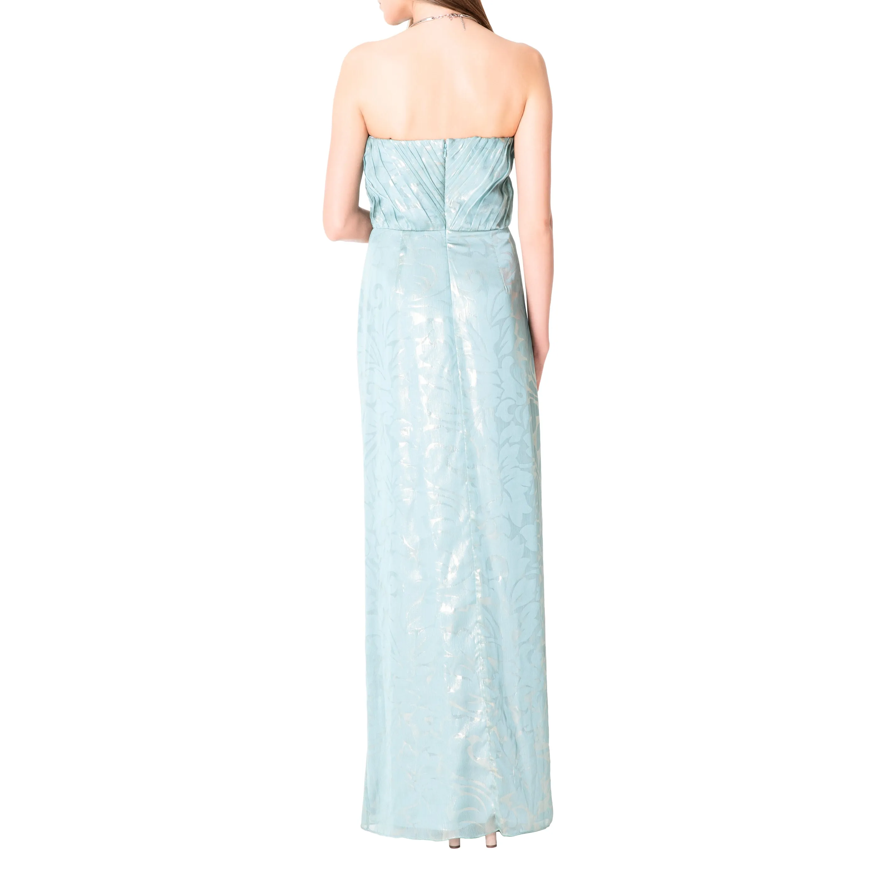 Metallic Chiffon Strapless Gown