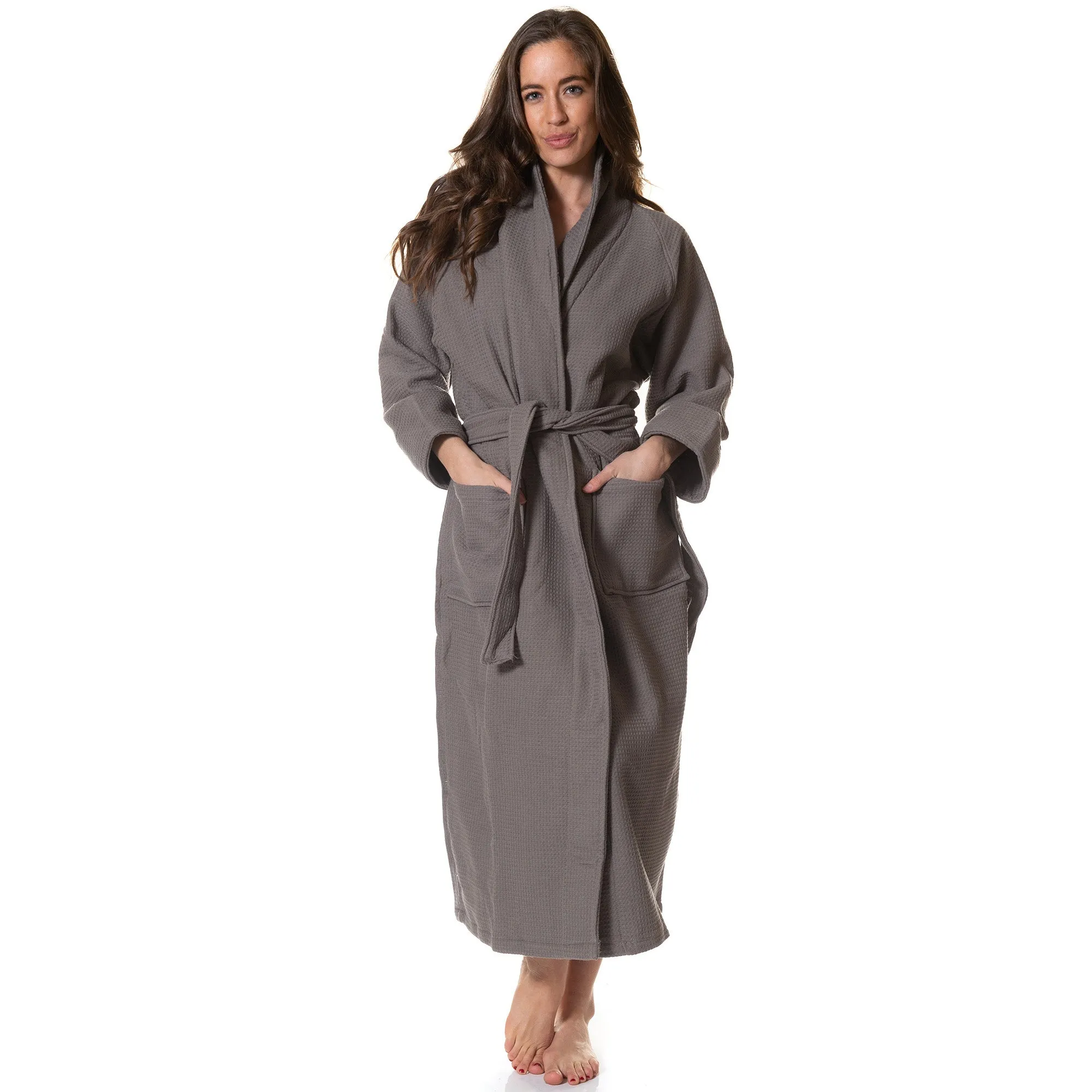 NNEDSZ  Comfort 100% Cotton Bathrobe Waffle Unisex Ultra Soft Absorbent Durable - Medium - Charcoal