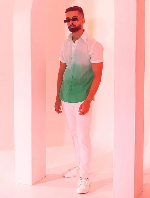 Ombre Half Sleeve Regular Cotton Shirt - Sea Green