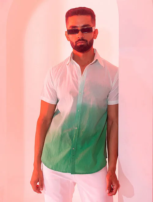 Ombre Half Sleeve Regular Cotton Shirt - Sea Green