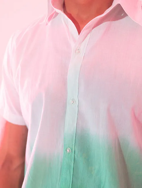 Ombre Half Sleeve Regular Cotton Shirt - Sea Green