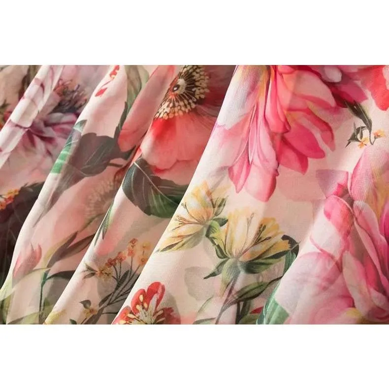 One-Shoulder Ruffle Floral Crepe Maxi Dress
