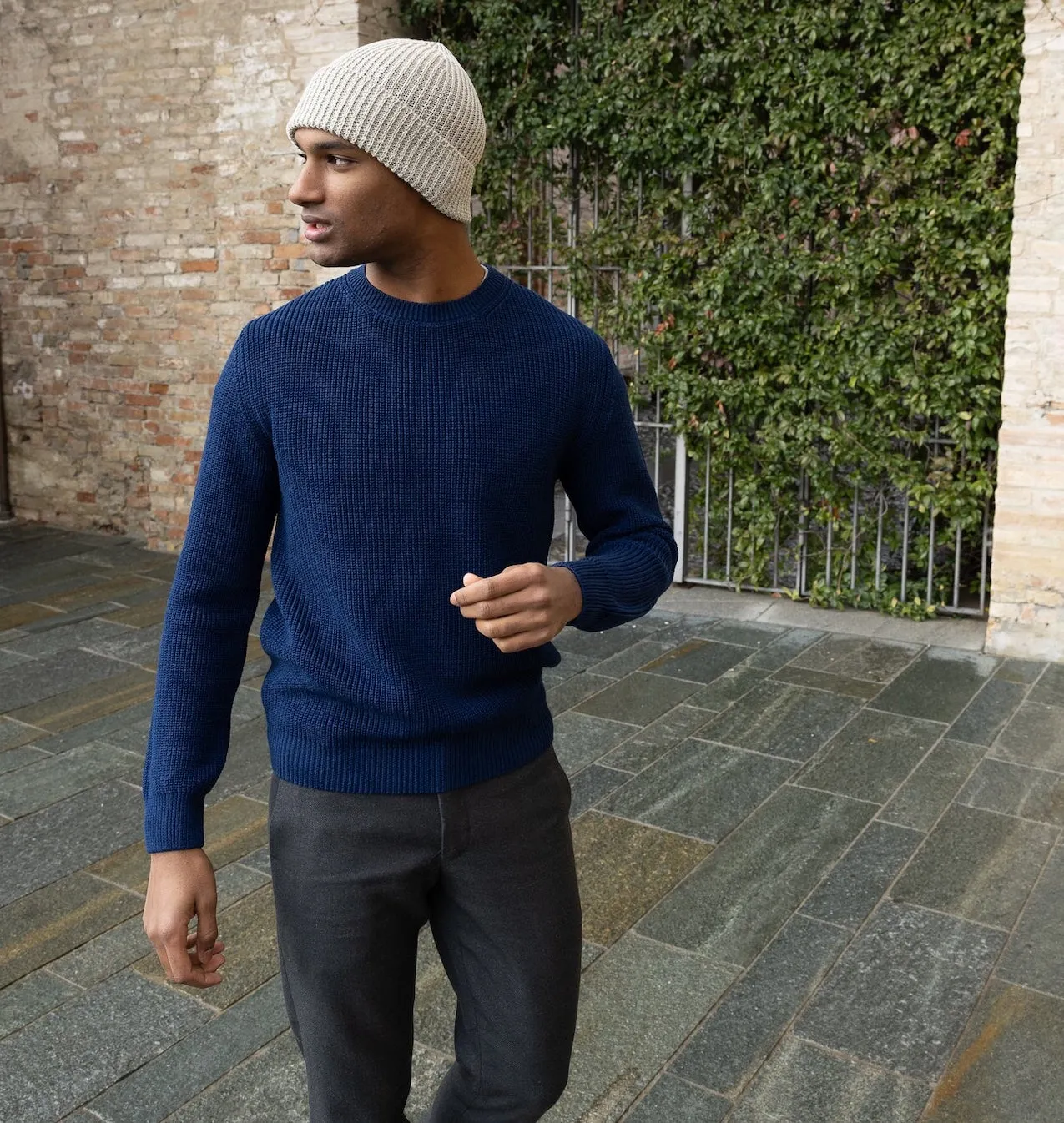 Opera Campi's Maglione A Coste in Blu Basalto