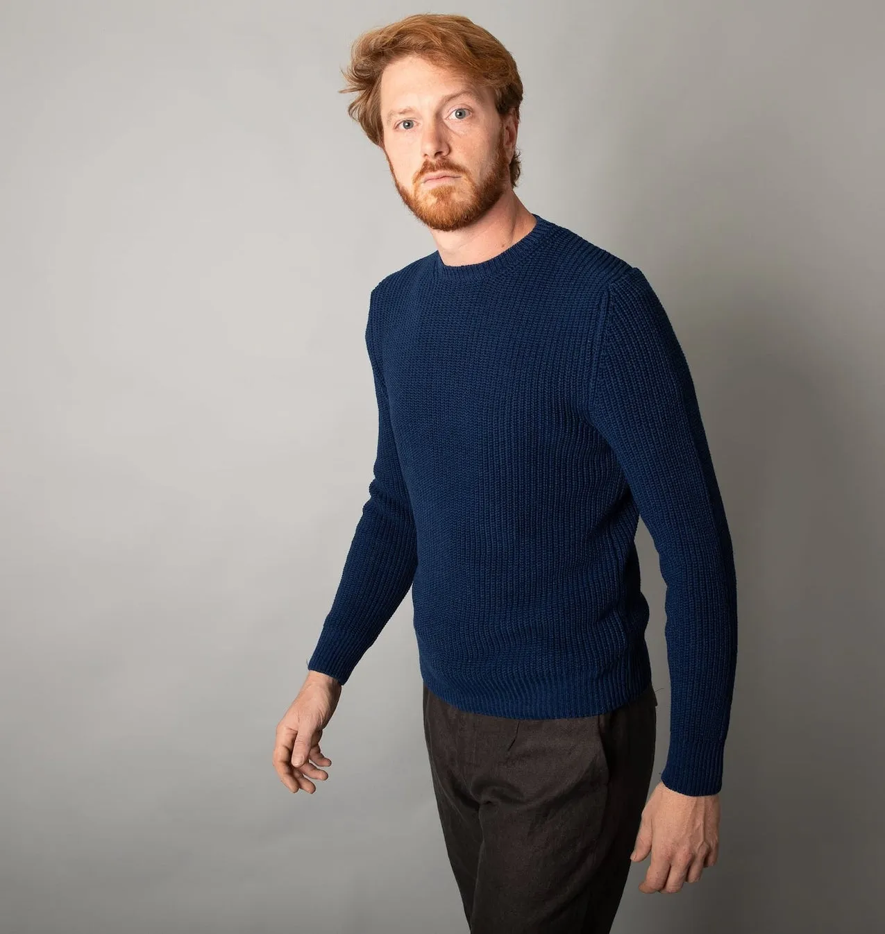 Opera Campi's Maglione A Coste in Blu Basalto
