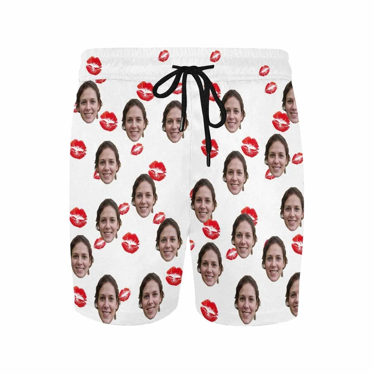 Personalized I Love My Girlfriend Swim Trunks with Face Design Lips Men's Quick Dry Swim Shorts for Valentine's Day