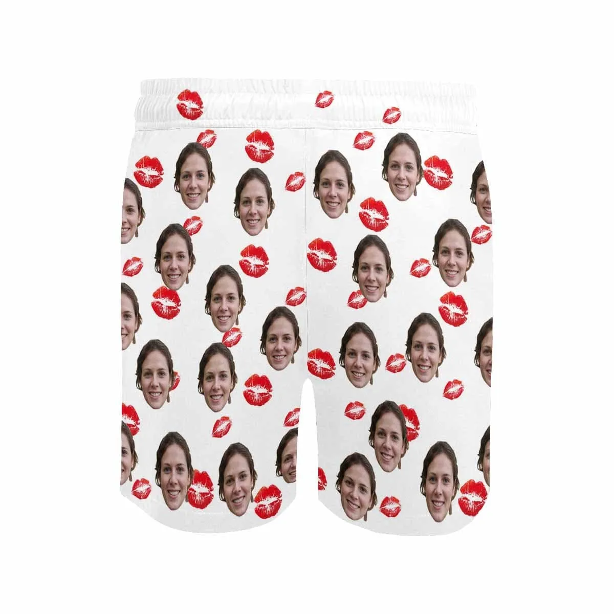 Personalized I Love My Girlfriend Swim Trunks with Face Design Lips Men's Quick Dry Swim Shorts for Valentine's Day