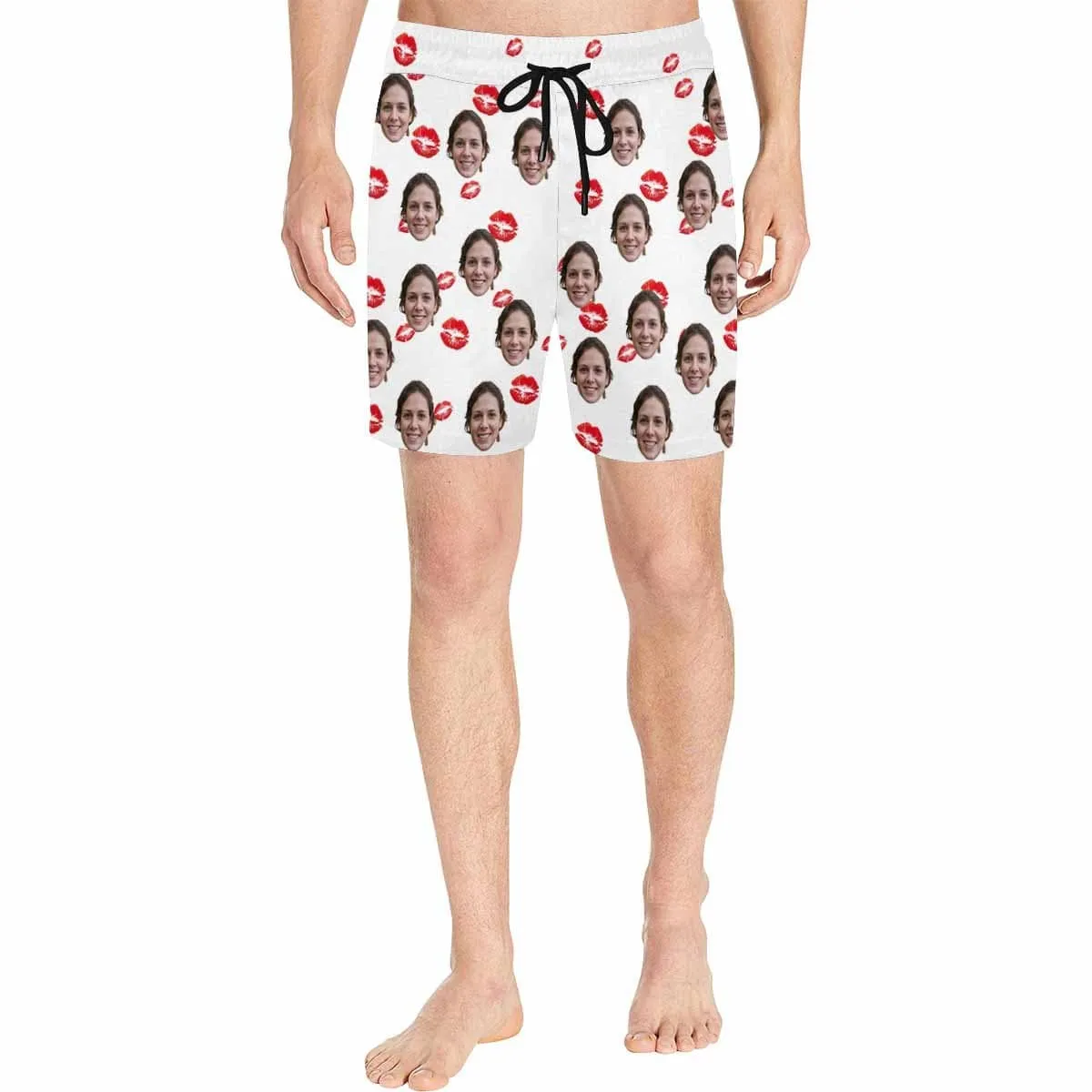 Personalized I Love My Girlfriend Swim Trunks with Face Design Lips Men's Quick Dry Swim Shorts for Valentine's Day