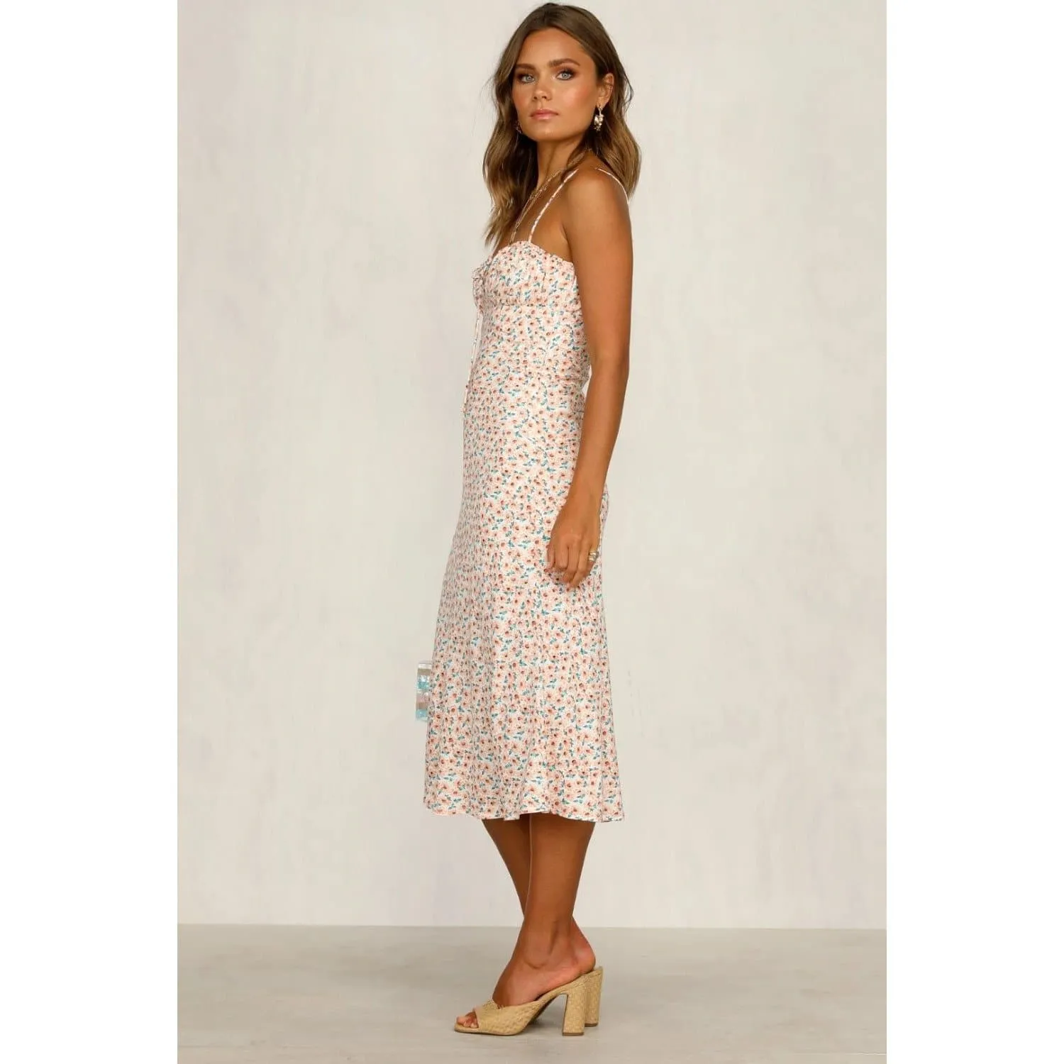 PINK FLORAL PRINT MIDI DRESS