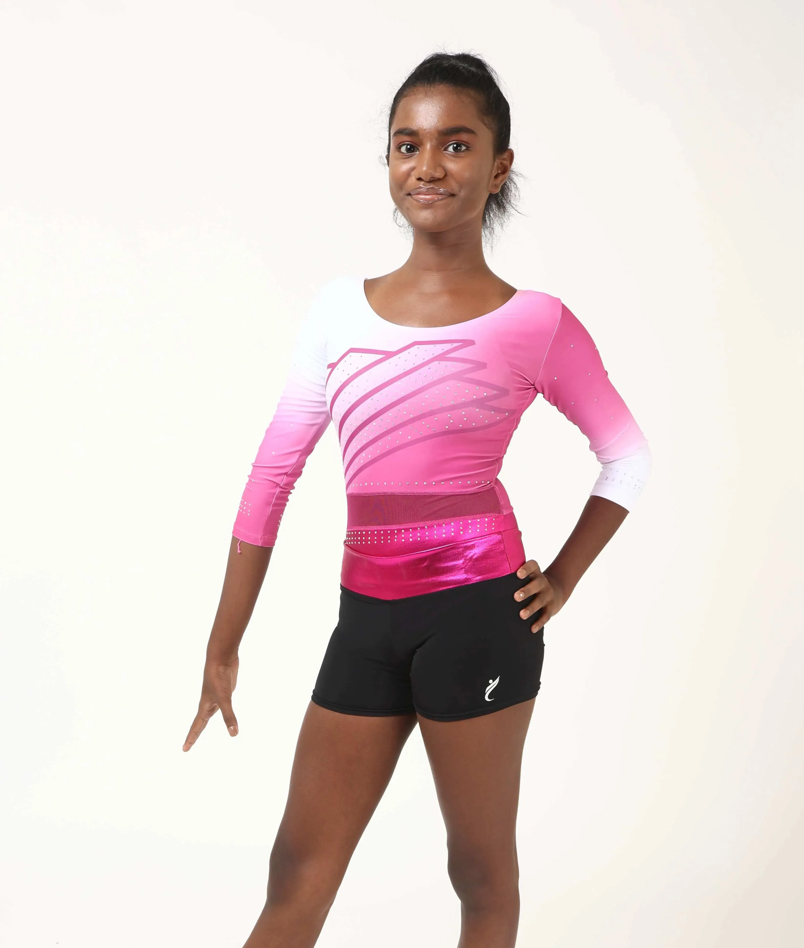 Pinkalacious Rhinestone Leotard and Shorts Combo