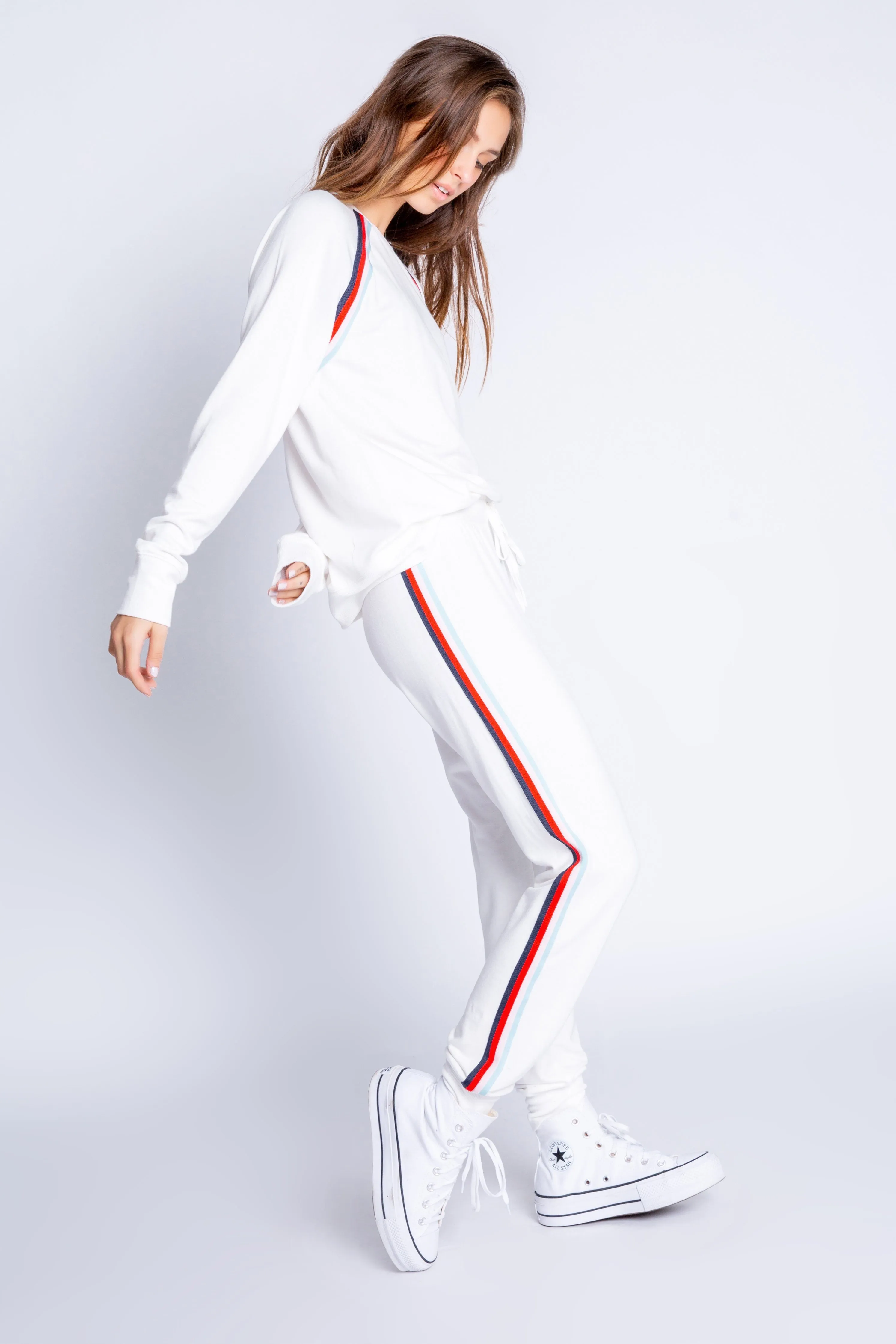 PJ Salvage Morning Waffles Banded Pant with Stripes- Ivory
